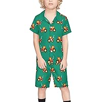 Tractor Pattern Boy's Beach Suit Set Hawaiian Shirts and Shorts Short Sleeve 2 Piece Funny