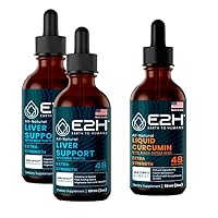 E2H: Liver Support Supplement (2 Pack - 4 Fl Oz) and Liquid Turmeric Curcumin (Single Bottle - 2 Fl Oz) | Vegan, Non-GMO - (6 Fl Oz Total) - Bundle