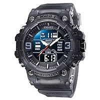 Men Watch Sport Waterproof LED Light Alarm Clock Dual Time Display Week Auto Date Wristwatches 8049 Quartz Watches