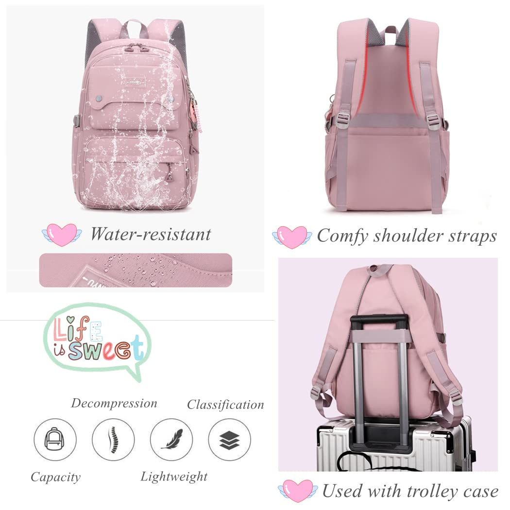Solid Color School-Bags Black Backpacks for Teens Girls, Multi-pocket Elementary Girls Bookbags,Lightweight Casual Daypack