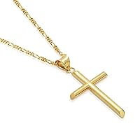 14K Gold Figaro Chain Style Cross Pendant Necklace Solid Clasp For Men,Women,Teens Thin For Charms Choose Length 18