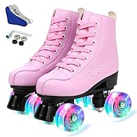 Silvertree Women's Roller Skates PU Leather High-top Roller Skates Four-Wheel Roller Skates Shiny Roller Skates with Carry Bag for Girls