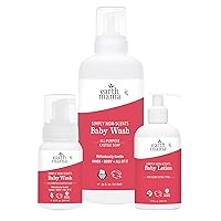 Earth Mama Bathtime Bundle | Simply Non-Scents Castille Baby Wash 5.3-Ounce with 34-Ounce Refill & Moisturizing Calendula Lotion