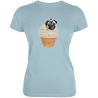 Animal World Ice Cream Cone Pug Light Aqua Juniors Soft T-Shirt