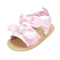 Fuzzy Baby Outfit Infant Girls Open Toe Bowknot Tie Dye Shoes First Walkers Shoes Summer Outdoor Sandal