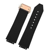 for Hublot Big Bang Black Blue White Silicone Rubber Strap with Men Butterfly Buckle Watchband Accessories 26 * 19mm (Color : Black Rose Gold, Size : 25.19mm)