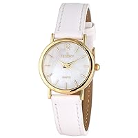 Peugeot Women Classic Everyday Watch - 14K Plated Round Case with Leather Band