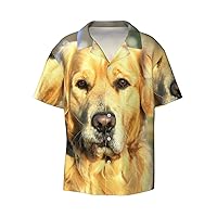 Golden Retriever Men's Summer Short-Sleeved Shirts, Casual Shirts, Loose Fit with Pockets