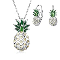 LUHE Pineapple Necklace and Earrings Jewelry Set Sterling Silver Pineapple Pendant Necklace,Small Pineapple Hoop Earrings