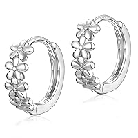 Small Hoop Earrings for Women Girls |925 Sterling Silver Post 10mm Flower Cluster Huggie Hoop Earrings, Hypoallergenic Cartilage Piercing Hoops Jewelry