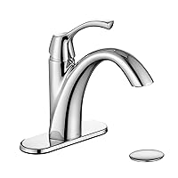 Chrome Bathroom Faucet, Single Handle Bathroom Sink Faucet for 1 Hole with 3 Holes Deck Plate, Lavatory Vanity Faucet, Pop Up Drain and Water Supply Lines Included, TAF206-CP
