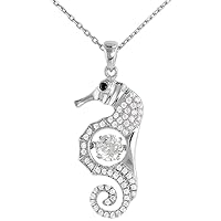 Sterling silver Dancing CZ Seahorse Necklace Black Eyes Micro Pave 16-20 inch Boston Chain