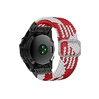 26 22mm Sport Nylon Watchband Wriststrap for Garmin Fenix 7 7X 6X 6 Pro 5X 5 EPIX 3HR Easy Fit Quick Release Wristbands Bracelet (Color : Red and White, Size : 22mm Fenix 5 6 935)