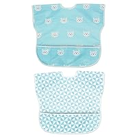 Little Dimsum Sleeveless Bib Waterproof Feeding Bibs Apron with Built-in Pocket Bag, Art Smock for Babies/Toddlers/Infants, Pack of 2 Colors（Blue
