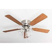 Pepeo - Kisa Ceiling Fan with Lighting | Fan with Pull Switch in Silver with Reversible Blades in White and Maple Wood Look, Diameter 105 cm. (Colour: Brushed Nickel, White/Maple)