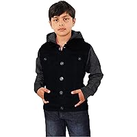 Kids Boys Denim Jacket Fleece Sleeves & Hood Fashion Jackets Coat Age 2-13 Years