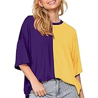 Imily Bela Women Oversized T-Shirts Color Block 3/4 Sleeve Summer Tops Casual Loose Tees