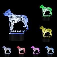 Life is Better with A Pitbull Custom Dog Name 3D Touch LED Lighting Desk Table Lamp Decor Mood Light Dog Breed Bully Sleepy Bedside Lamp Pit Bull Lover Gift