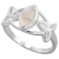 Sterling Silver Celtic Triquetra Knot Ring with Natural Moonstone 3/8 inch Wide, Sizes 6-10