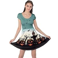 CowCow Womens Halloween Gothic Costume Grunge Pattern Skulls Illustration Cap Sleeve Dress, XS-5XL