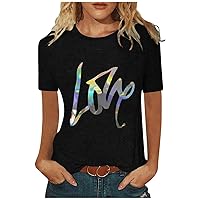 Womens Long Sleeve T Shirts Couples Gift Crew Neck Short Sleeve Tops Casual Holiday Shirts for Women