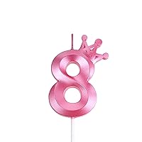 3.15 inch Pink 8 Birthday Candles,3D Crown Number 8 Cake Topper for Birthday Decorations