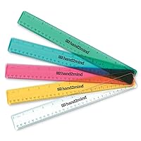 hand2mind Clear Multicolored 12” Safe-T Plastic Ruler Set, Safety Ruler with Inches, Centimeters, and Millimeters, Semi-Flexible Rulers Bulk for Classroom, School Supplies for Teachers (Set of 10)