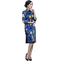 Cheongsam Dresses Silk Traditional Printed Oblique Placket Elegant Evening Dress Qipao H3183