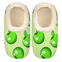 Green Apples Women's Slippers, Fruit Cute Soft Cozy Plush Lined House Slipper Shoes Indoor Non-Slip Slippers for Girls Boys Teenager