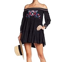 Free People Sunbeams Women's Floral Embroidered Off The Shoulder Mini Dress