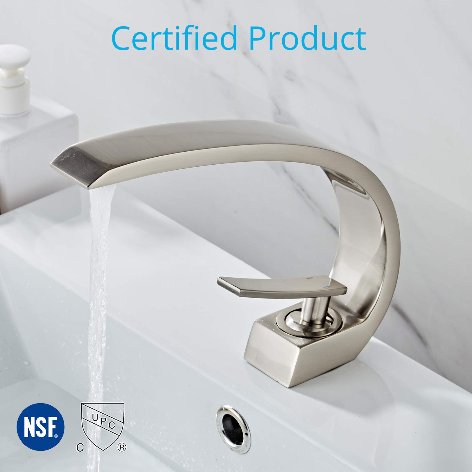 Wovier Brushed Nickel Bathroom Sink Faucet with Supply Hose,Unique Design Single Handle Single Hole Lavatory Faucet,Basin Mixer Tap Commercial