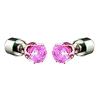 LED Pink Cubic Zirconia Pierced Stud Earrings - Faux Diamond Jewelry with Brilliant Shine