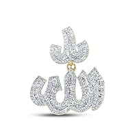 Saris and Things Men's Solid 14kt Yellow Gold Baguette Diamond Allah Charm Pendant 1 Cttw