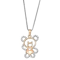 1/10 CTTW Mother's Day Gift For Her White Diamonds Teddy Bear Pendant crafted in Rose Gold Plated Sterling Silver with Two-Tone Look - Ideal Gift for Women and Girls