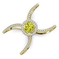 Round Yellow White Diamond 1 1/6 ctw Womens Criss Cross X Halo Engagement Ring 14K Gold