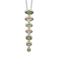 Jay Jools 925 Sterling Silver Natural Crystal Point Chain Pendant Necklace with Citrine, Peridot Gemstone, Yellow, Green