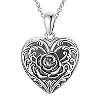 SOULMEET Sunflower/Rose/Daisy Heart Locket Necklace That Holds Pictures Keep Someone Near to You Sterling Silver/Gold Personalized Photo Locket Gift