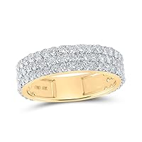 The Diamond Deal 10kt Yellow Gold Mens Round Diamond 3-Row Pave Band Ring 2-5/8 Cttw