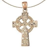 Celtic Cross Necklace | 14K Rose Gold Celtic Cross Pendant with 18