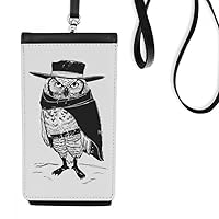 Owl Bird Personification Animal Phone Wallet Purse Hanging Mobile Pouch Black Pocket