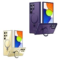 TORRAS Save 20% to Buy Together Black & Purple Magnetic O Stand Ring Case Fit for Samsung Galaxy S24 Ultra Case[Compatible with MagSafe & Wireless Charging][Mil-Grade Drop Tested]