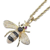 Jewelry Unisex Hip Hop Iced Out Bling 14K Gold Plated Bee Pendant Necklace with 24 inch Rope Chain for Men Women (Gold)