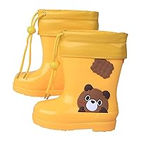Toddler Boys Girls Plush Rain Boots Cute Cartoon Teddy Bear Printed Low Heeled Mid Length Children's Boys Fall Boots