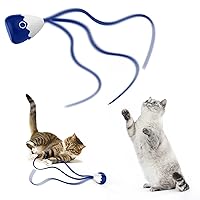 Cat Wand Toy, Automatic Silicone Tail Teaser Toy 2 in 1, Electronic Interactive Toy for Indoor Cats, Rechargeable Exercise Toy for Kitten-Navyblue