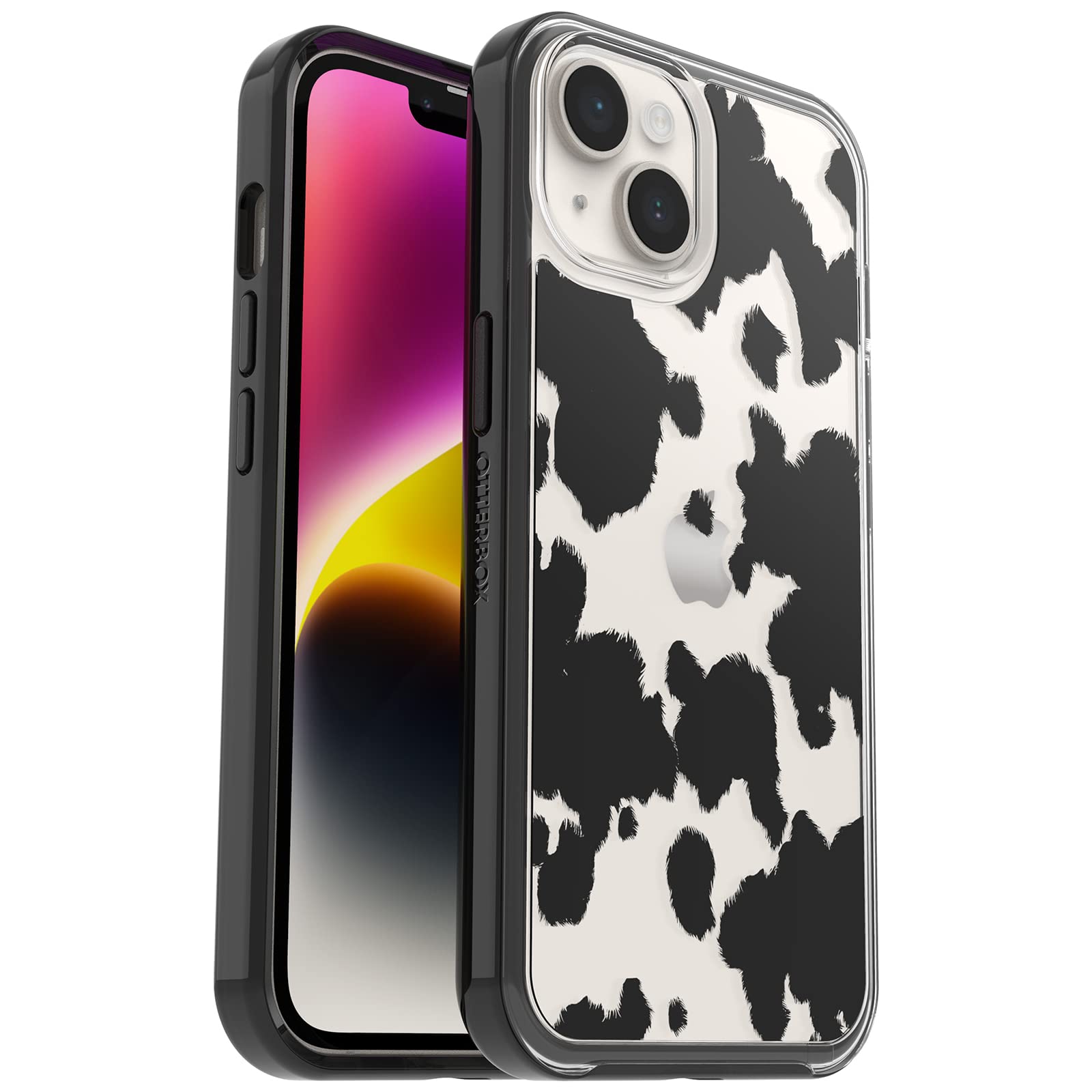 OtterBox SYMMETRY CLEAR GRAPHICS SERIES for iPhone 14 & iPhone 13 - COW PRINT (Clear/Black)