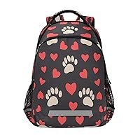 ALAZA Text with Paw Print with Red Hearts Backpacks Travel Laptop Daypack School Book Bag for Men Women Teens Kids