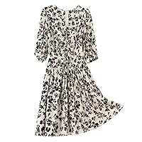 Women's Short Sleeve Printed Dress Summer V Neck Waist Party Dress Regular Version