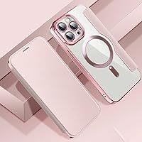 Electroplated Flip Leather Case for iPhone 15 14 13 12 11 Plus Pro Max Wireless Charging Protection Cover,Pink,for iPhone15Pro