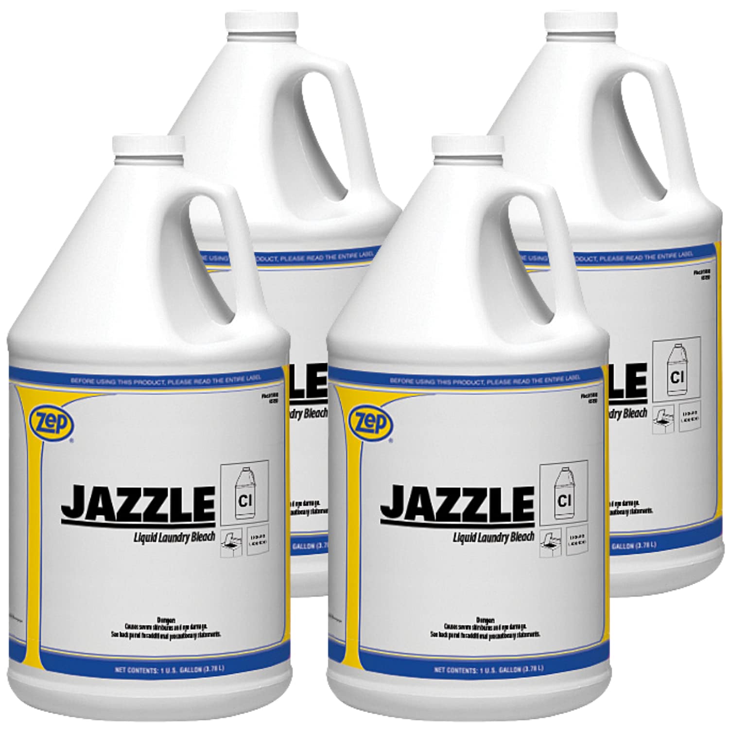 Zep Jazzle Liquid Chlorine Bleach - 1 Gallon (Case of 4) 540824 - for Use in Both Commercial and Residential Laundry Equipment