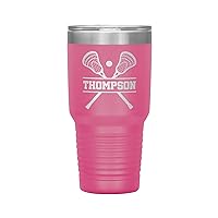 Personalized Lacrosse Tumbler With Name - Lacrosse Gift - 30oz Insulated Engraved Stainless Steel Lacrosse Travel Mug Pink